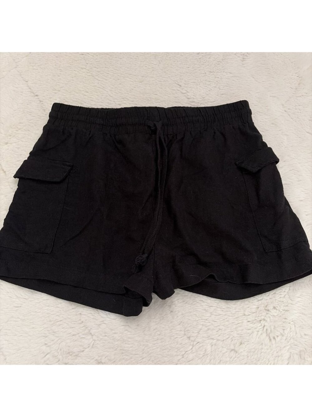 Ambiance Apparel Womens L Black Preppy Cargo Pocket Shorts  L 55% Linen